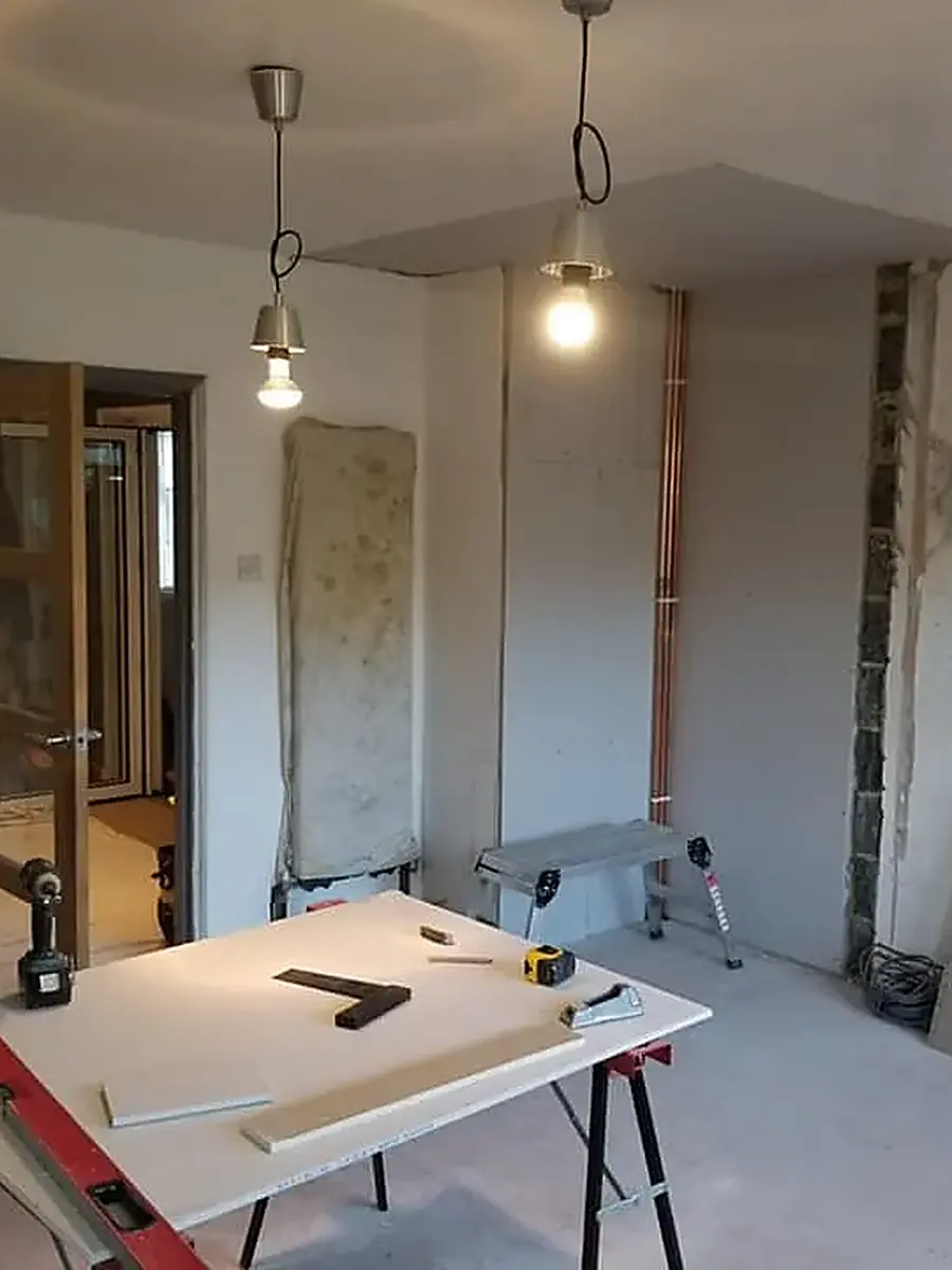 First fix wiring and pendant lighting during a renovation