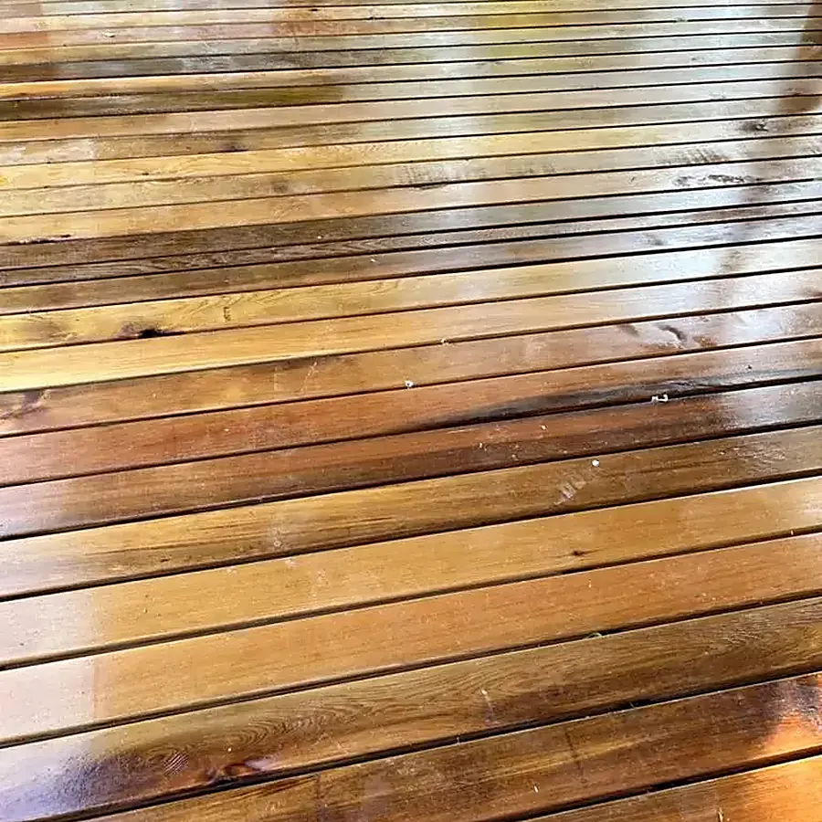 Freshly laid timber decking boards