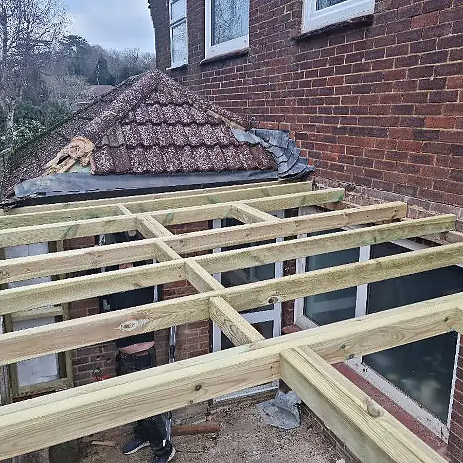 New timber roof joists going onto a rear extension