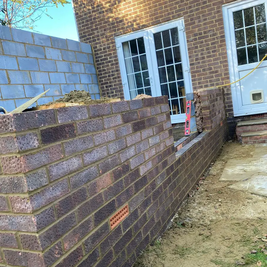 Brick and block walls going up on a rear extension